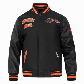 NFL CINCINNATI BENGALS RETRO CLASSIC MEN'S RIB WOOL VARSITY JACKET (BLACK/ORANGE)