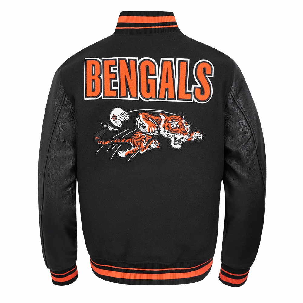 NFL CINCINNATI BENGALS RETRO CLASSIC MEN'S RIB WOOL VARSITY JACKET (BLACK/ORANGE)