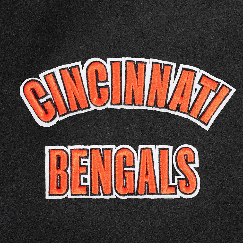 NFL CINCINNATI BENGALS RETRO CLASSIC MEN'S RIB WOOL VARSITY JACKET (BLACK/ORANGE)