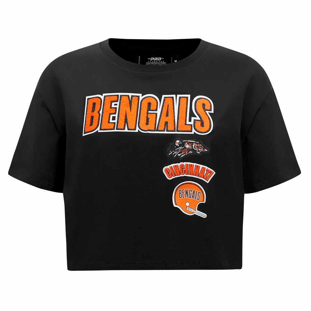 NFL CINCINNATI BENGALS RETRO CLASSIC WOMEN'S BOXY TEE (BLACK)