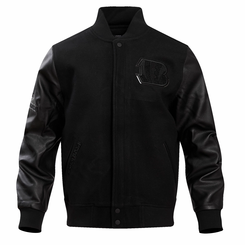 NFL CINCINNATI BENGALS TRIPLE BLACK LOGO MEN'S VARSITY JACKET (TRIPLE BLACK)