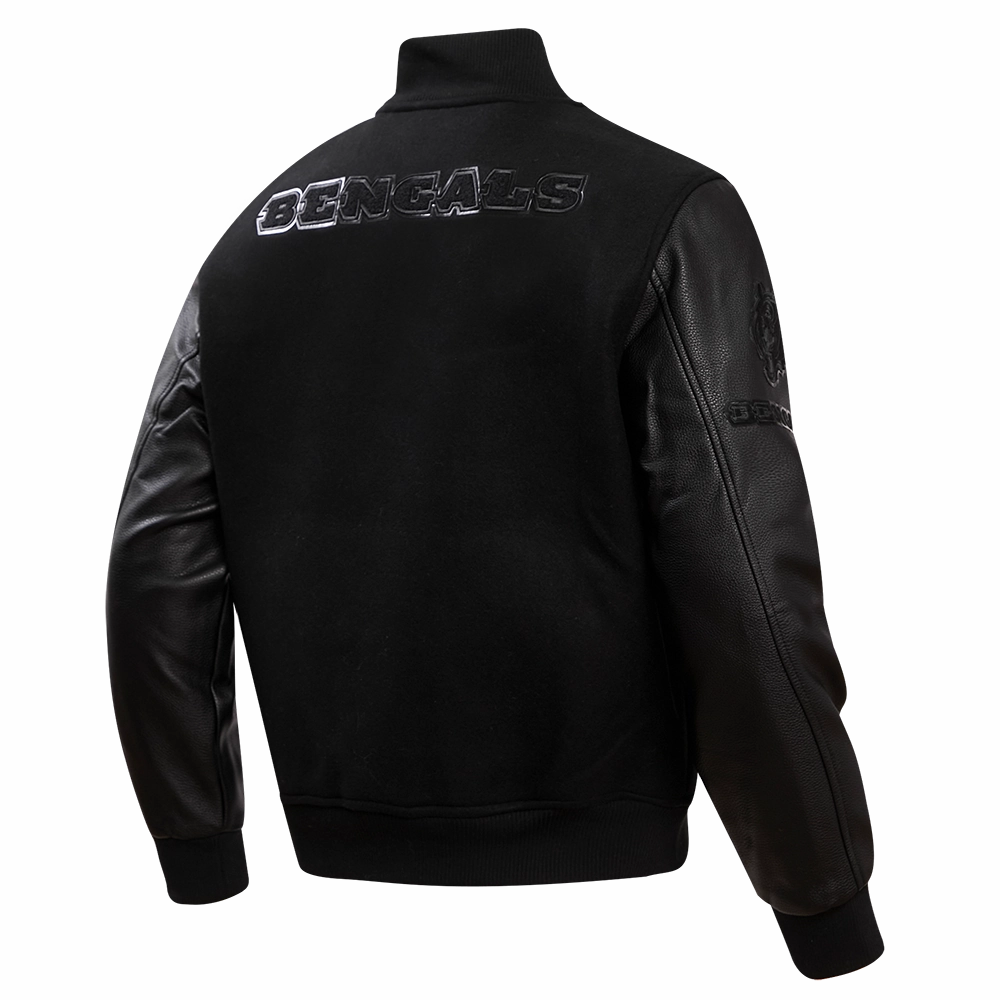 NFL CINCINNATI BENGALS TRIPLE BLACK LOGO MEN'S VARSITY JACKET (TRIPLE BLACK)
