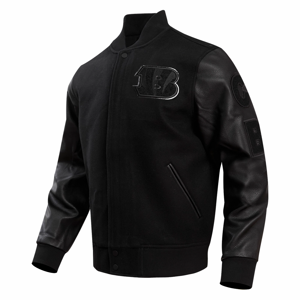 NFL CINCINNATI BENGALS TRIPLE BLACK LOGO MEN'S VARSITY JACKET (TRIPLE BLACK)