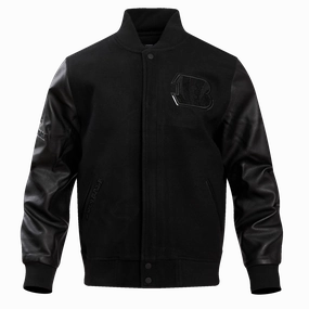 NFL CINCINNATI BENGALS TRIPLE BLACK LOGO MEN'S VARSITY JACKET (TRIPLE BLACK)