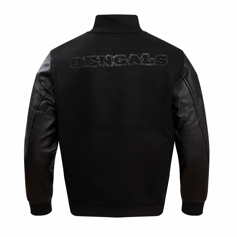 NFL CINCINNATI BENGALS TRIPLE BLACK LOGO MEN'S VARSITY JACKET (TRIPLE BLACK)