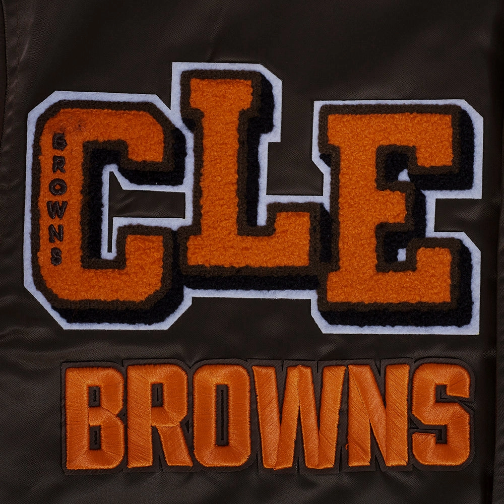 NFL CLEVELAND BROWNS MASHUP MEN'S RIB SATIN JACKET (BROWN)