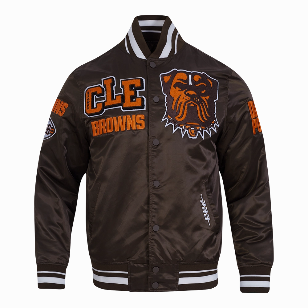 NFL CLEVELAND BROWNS MASHUP MEN'S RIB SATIN JACKET (BROWN)