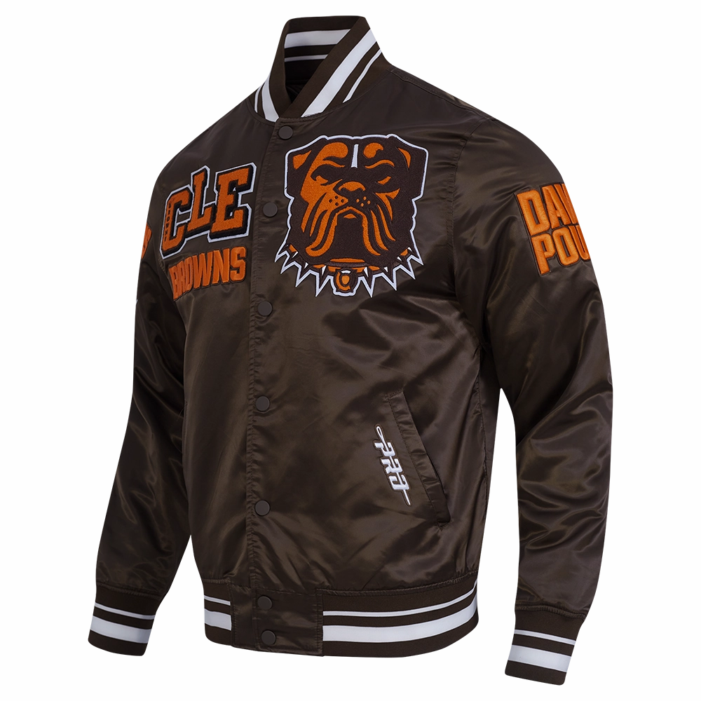NFL CLEVELAND BROWNS MASHUP MEN'S RIB SATIN JACKET (BROWN)