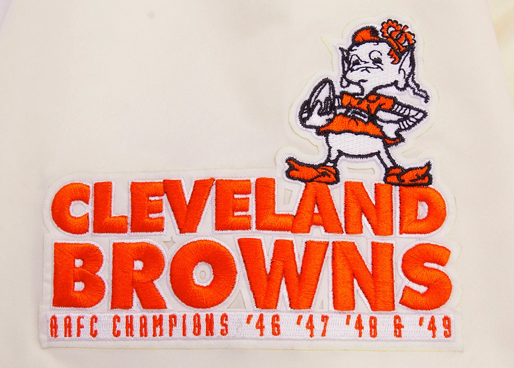 NFL CLEVELAND BROWNS RETRO CLASSIC MEN'S RIB SATIN JACKET (EGGSHELL/ BROWN)