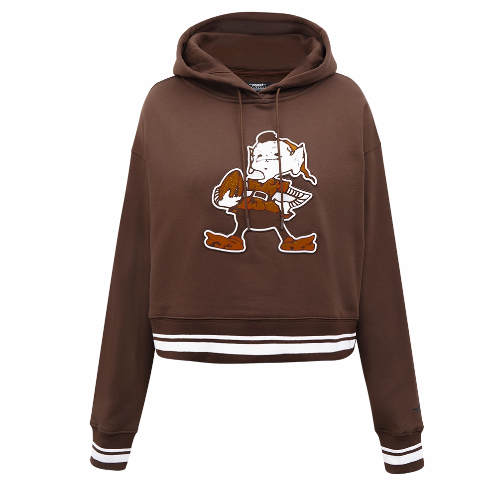 NFL CLEVELAND BROWNS RETRO CLASSIC WOMEN'S CROPPED PULLOVER HOODIE (BROWN)