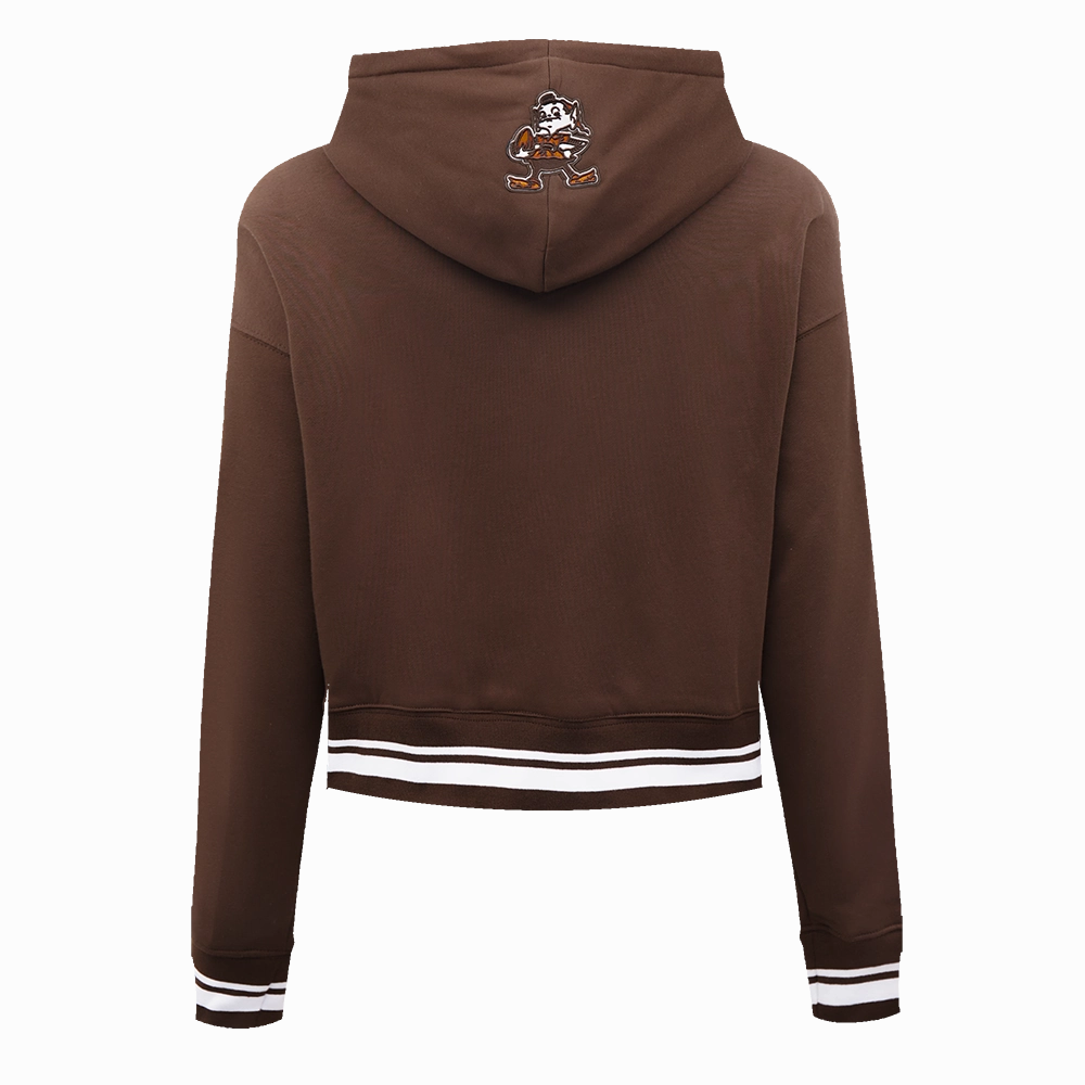 NFL CLEVELAND BROWNS RETRO CLASSIC WOMEN'S CROPPED PULLOVER HOODIE (BROWN)