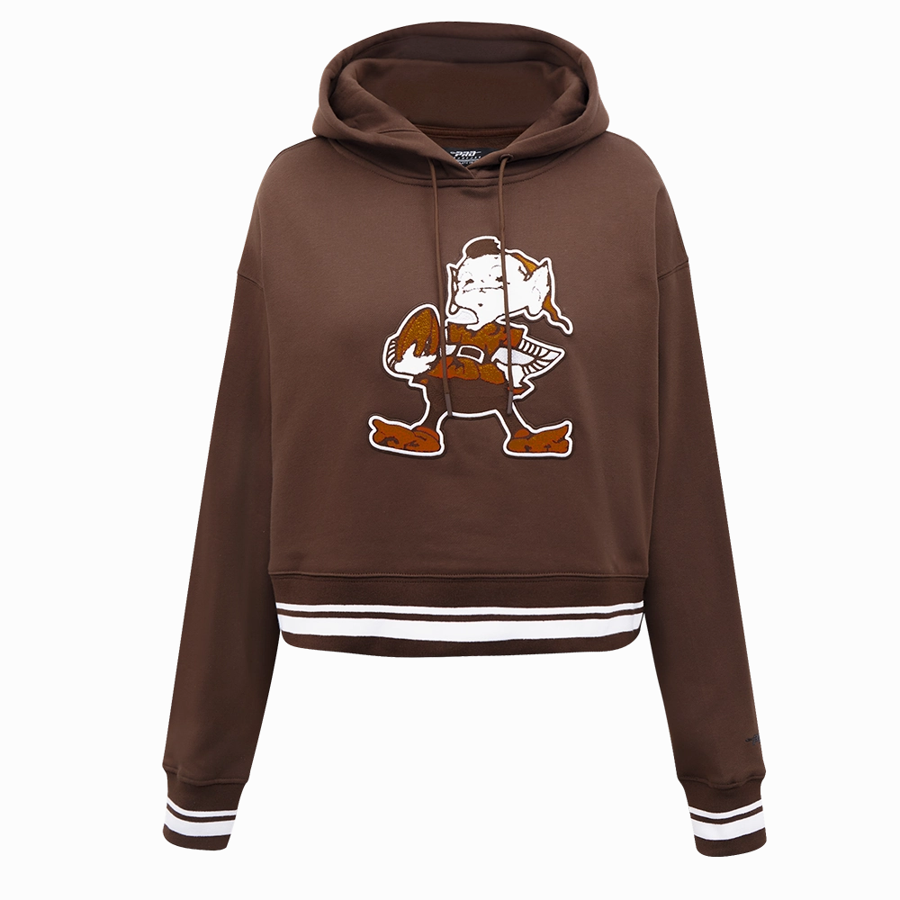 NFL CLEVELAND BROWNS RETRO CLASSIC WOMEN'S CROPPED PULLOVER HOODIE (BROWN)