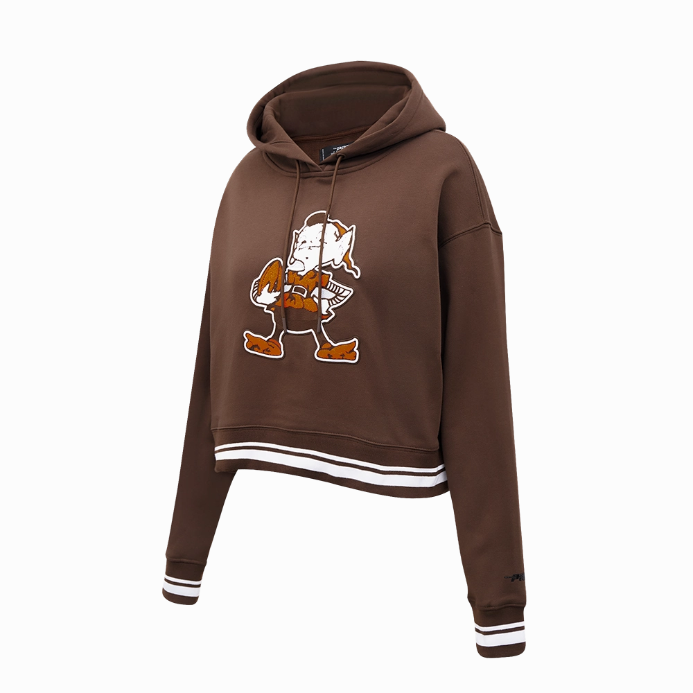 NFL CLEVELAND BROWNS RETRO CLASSIC WOMEN'S CROPPED PULLOVER HOODIE (BROWN)