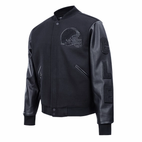 NFL CLEVELAND BROWNS TRIPLE BLACK LOGO MEN'S VARSITY JACKET (TRIPLE BLACK)