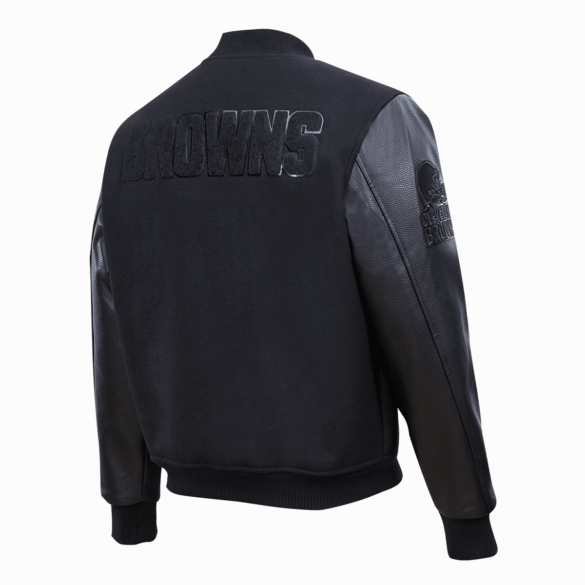 NFL CLEVELAND BROWNS TRIPLE BLACK LOGO MEN'S VARSITY JACKET (TRIPLE BLACK)