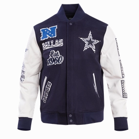 NFL DALLAS COWBOYS ANIMAL PRINT MEN'S WOOL VARSITY JACKET (MIDNIGHT NAVY/WHITE)