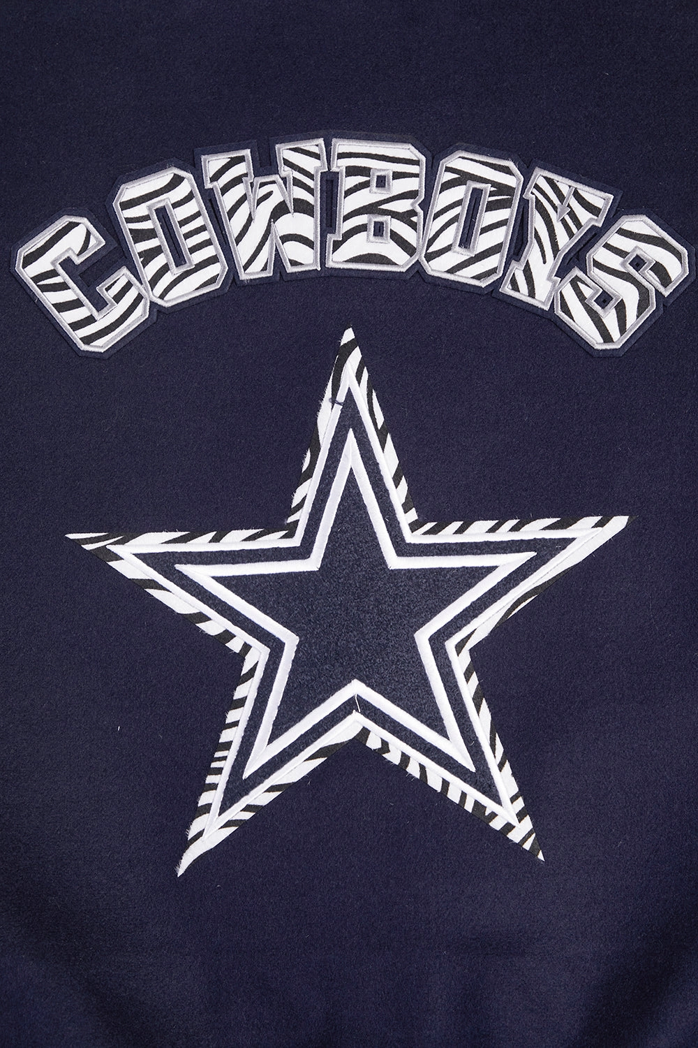 NFL DALLAS COWBOYS ANIMAL PRINT MEN'S WOOL VARSITY JACKET (MIDNIGHT NAVY/WHITE)
