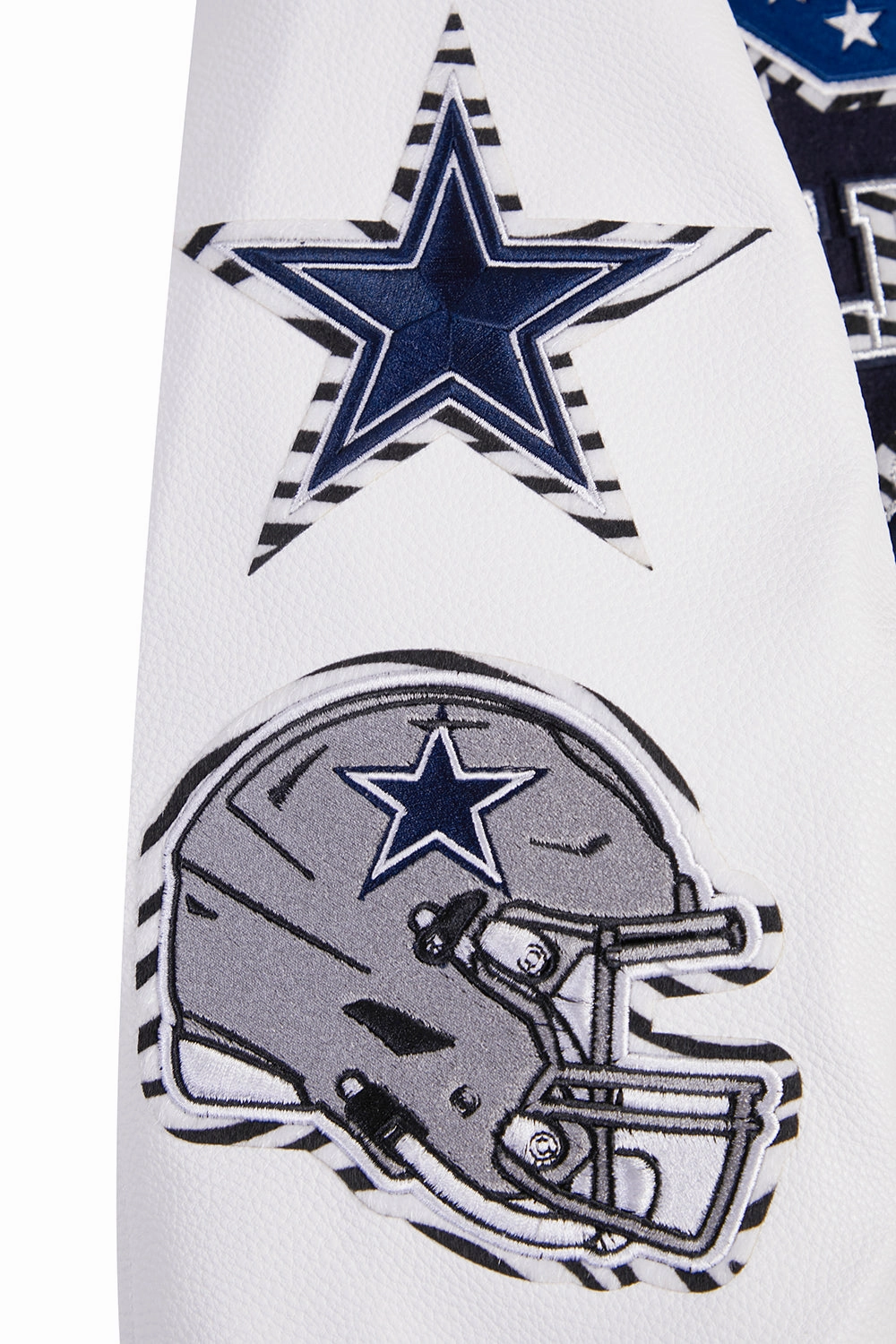 NFL DALLAS COWBOYS ANIMAL PRINT MEN'S WOOL VARSITY JACKET (MIDNIGHT NAVY/WHITE)