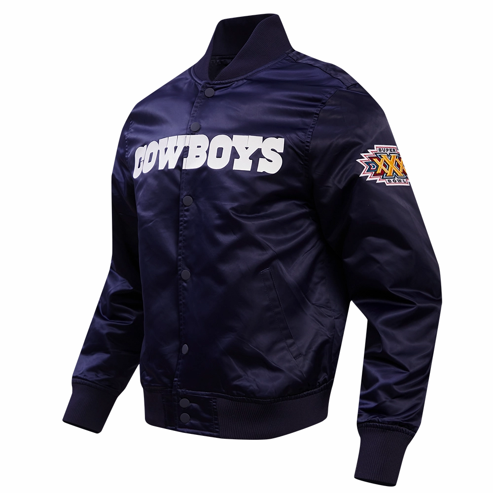 NFL DALLAS COWBOYS BIG LOGO MEN'S SATIN JACKET (MIDNIGHT NAVY)