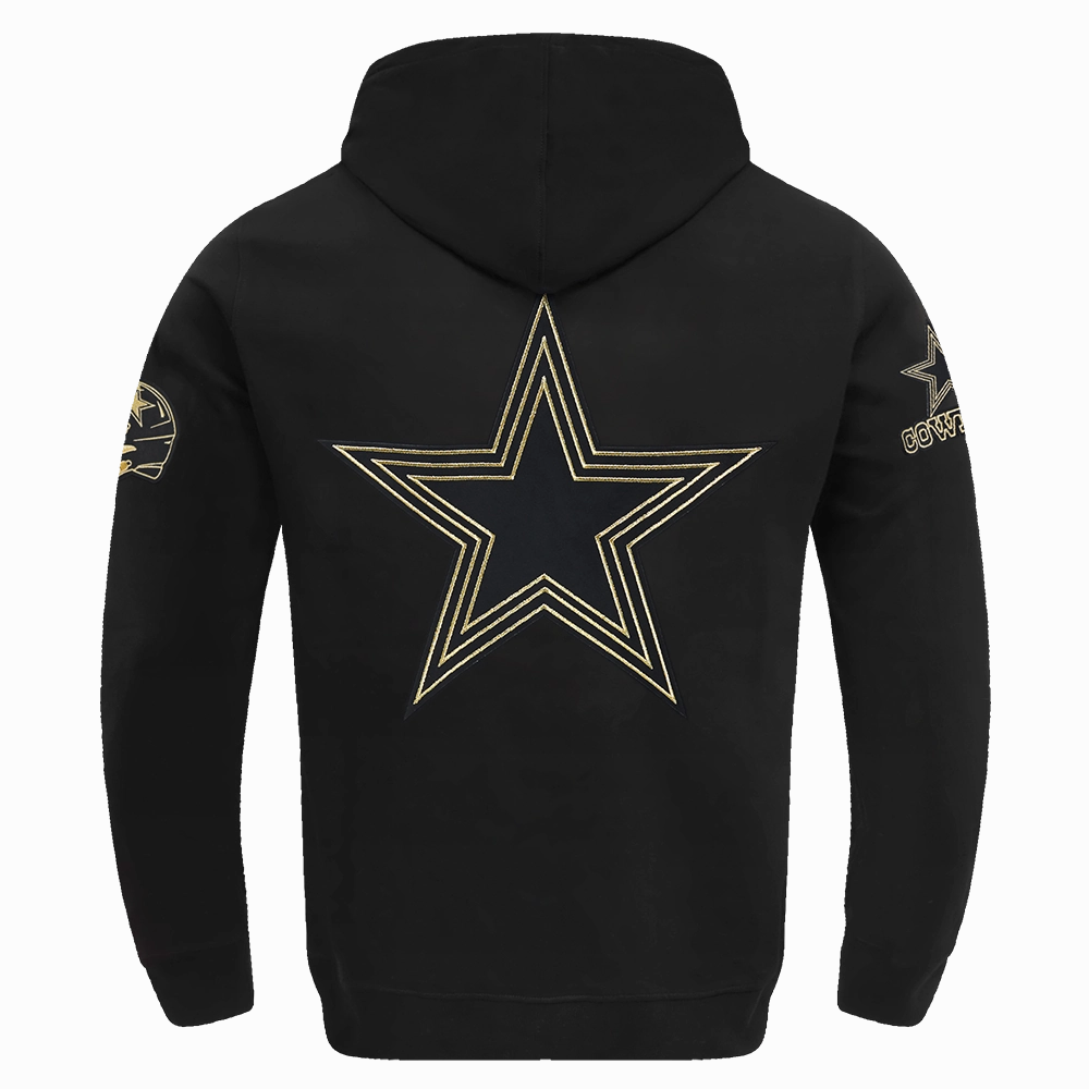 NFL DALLAS COWBOYS BLACK & GOLD MEN'S DOUBLE KNIT PULLOVER HOODIE (BLACK)