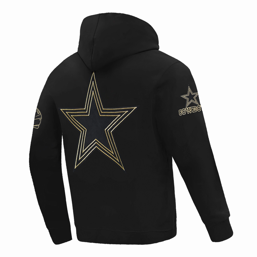 NFL DALLAS COWBOYS BLACK & GOLD MEN'S DOUBLE KNIT PULLOVER HOODIE (BLACK)