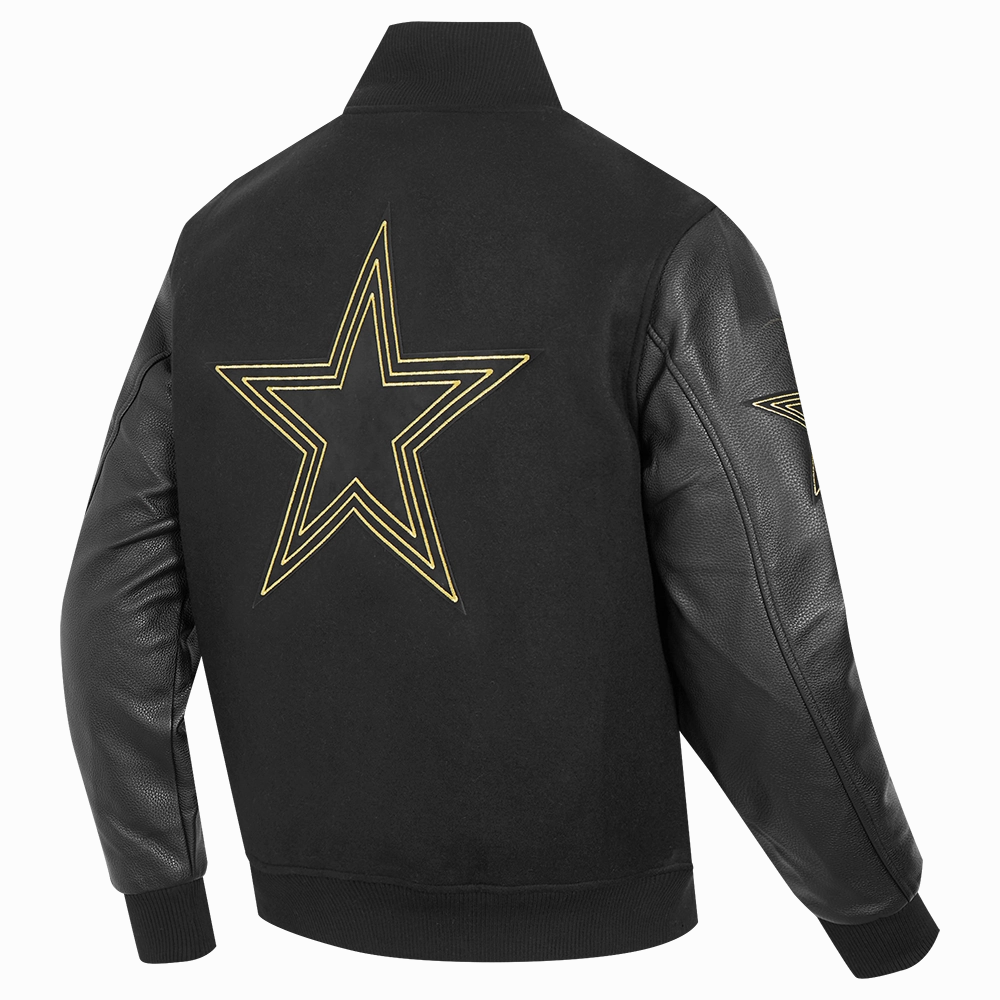 NFL DALLAS COWBOYS BLACK & GOLD MEN'S WOOL VARSITY JACKET (JET BLACK)