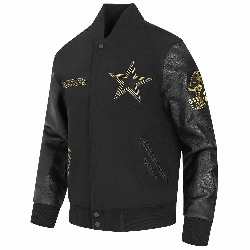NFL DALLAS COWBOYS BLACK & GOLD MEN'S WOOL VARSITY JACKET (JET BLACK)