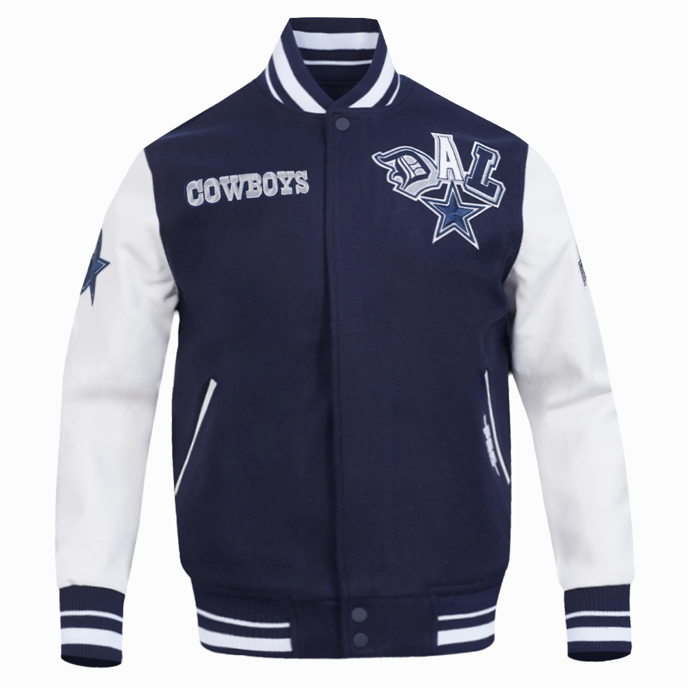 NFL DALLAS COWBOYS CITY RANSOM MEN'S RIB WOOL VARSITY JACKET (MIDNIGHT NAVY/WHITE)