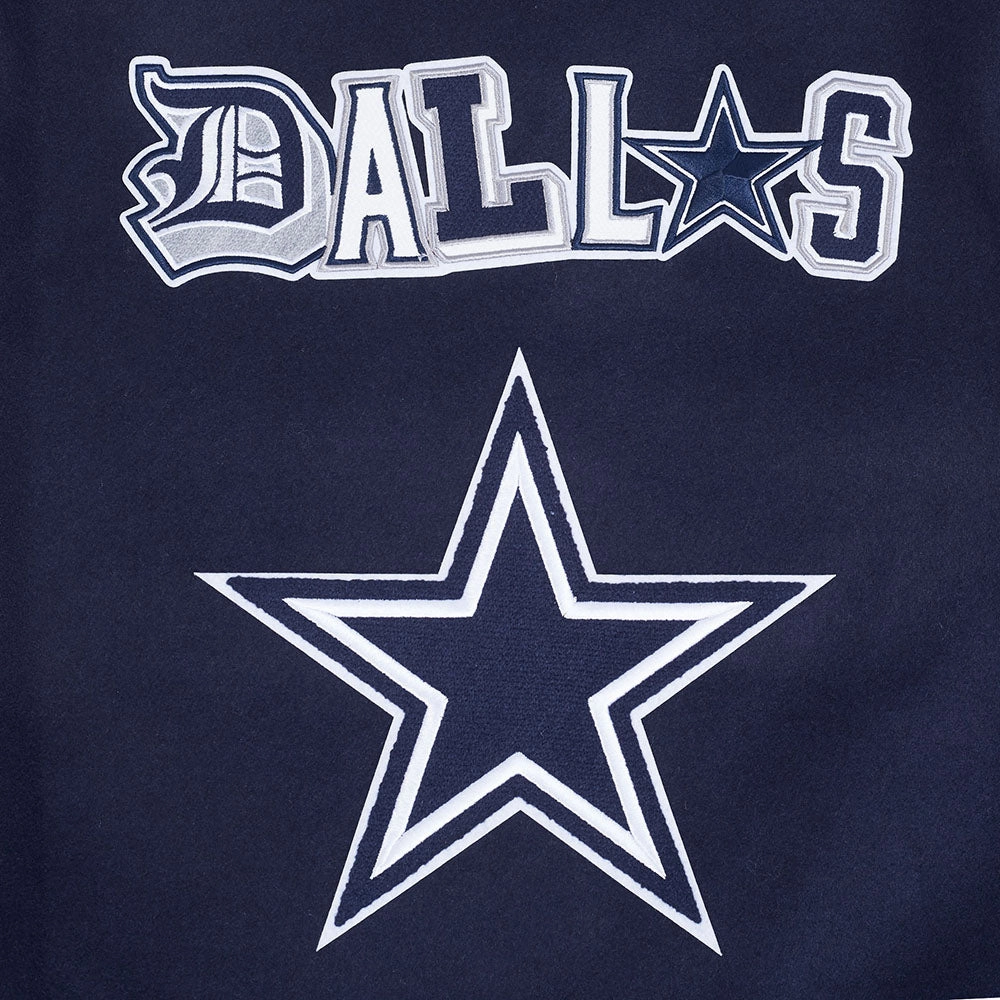 NFL DALLAS COWBOYS CITY RANSOM MEN'S RIB WOOL VARSITY JACKET (MIDNIGHT NAVY/WHITE)