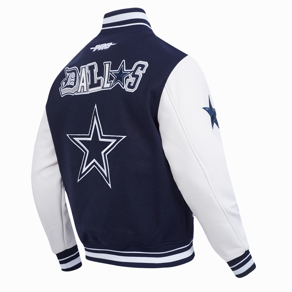 NFL DALLAS COWBOYS CITY RANSOM MEN'S RIB WOOL VARSITY JACKET (MIDNIGHT NAVY/WHITE)