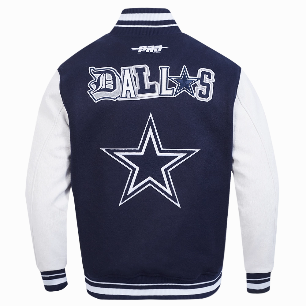NFL DALLAS COWBOYS CITY RANSOM MEN'S RIB WOOL VARSITY JACKET (MIDNIGHT NAVY/WHITE)