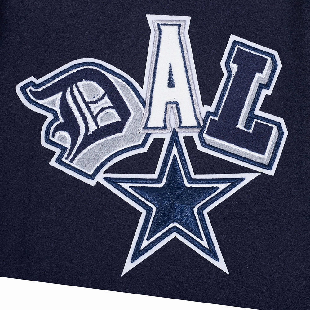 NFL DALLAS COWBOYS CITY RANSOM MEN'S RIB WOOL VARSITY JACKET (MIDNIGHT NAVY/WHITE)