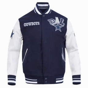 NFL DALLAS COWBOYS CITY RANSOM MEN'S RIB WOOL VARSITY JACKET (MIDNIGHT NAVY/WHITE)