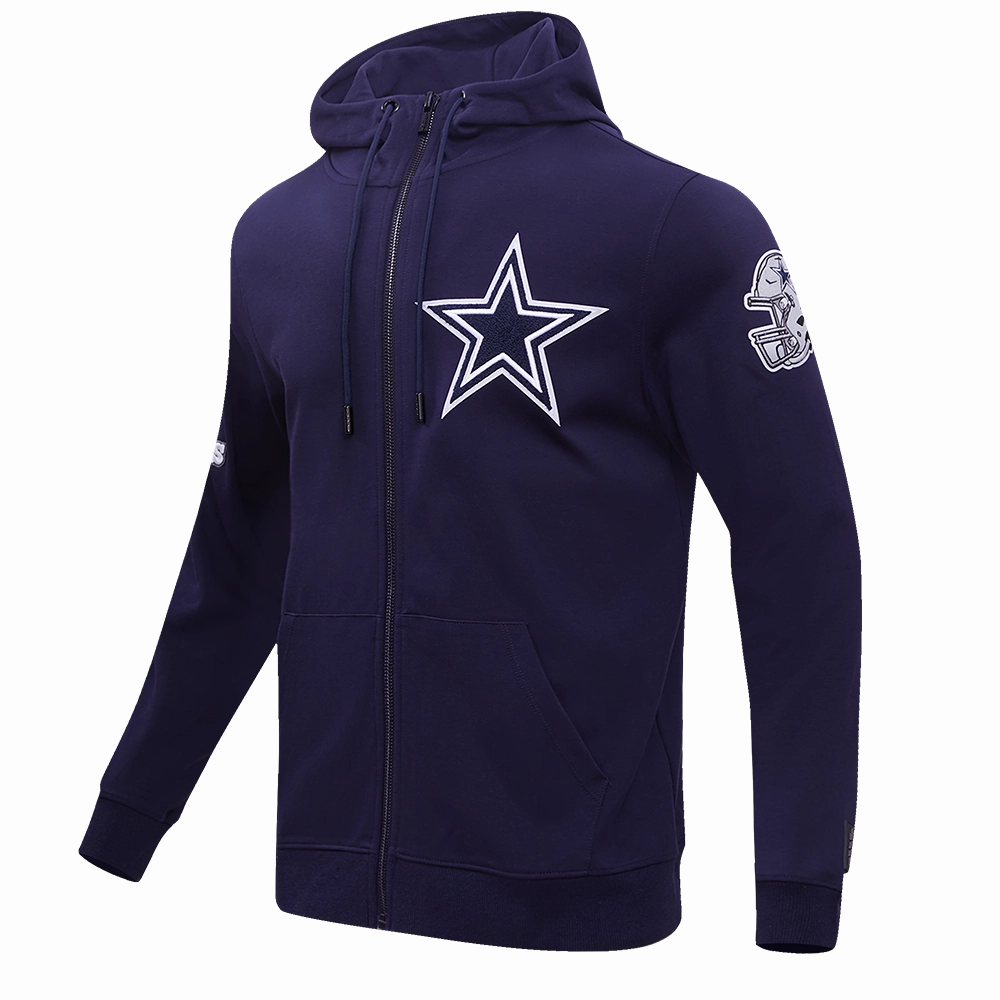 NFL DALLAS COWBOYS CLASSIC CHENILLE FULL ZIP HOODIE  (MIDNIGHT NAVY)