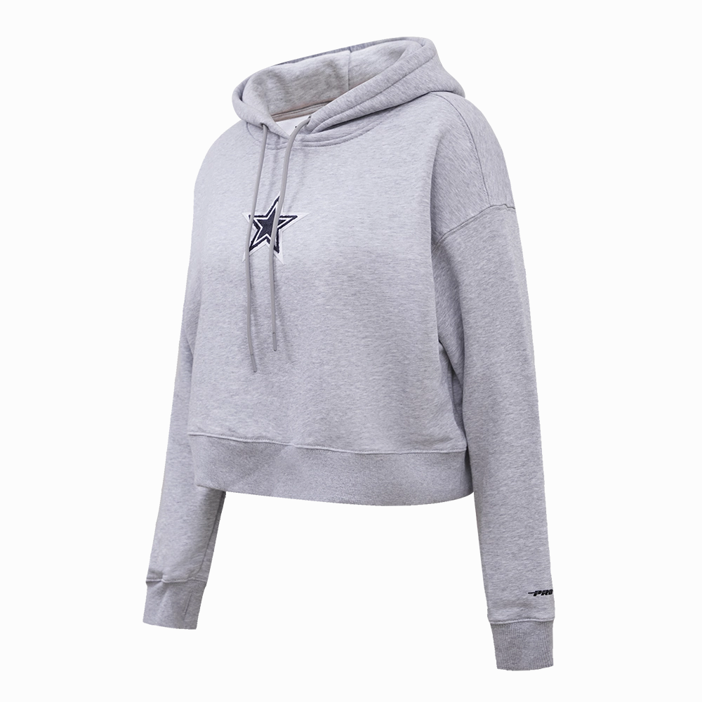 NFL DALLAS COWBOYS CLASSIC WOMEN'S CROPPED PULLOVER HOODIE (HEATHER GREY)