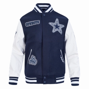 NFL DALLAS COWBOYS DIY PICK STITCH MEN'S RIB WOOL VARSITY JACKET (MIDNIGHT NAVY/WHITE)