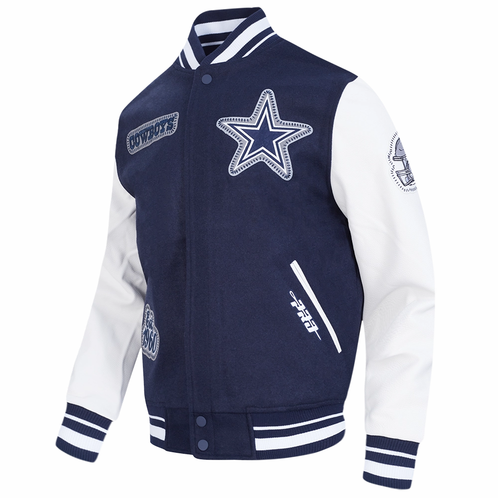 NFL DALLAS COWBOYS DIY PICK STITCH MEN'S RIB WOOL VARSITY JACKET (MIDNIGHT NAVY/WHITE)