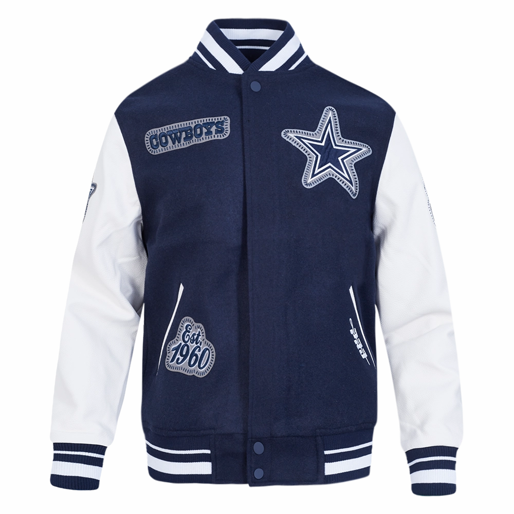 NFL DALLAS COWBOYS DIY PICK STITCH MEN'S RIB WOOL VARSITY JACKET (MIDNIGHT NAVY/WHITE)