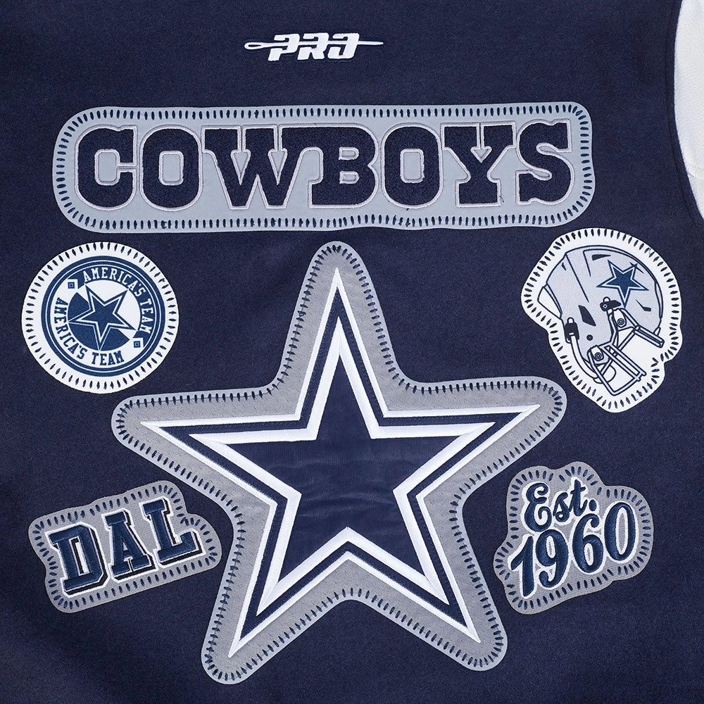 NFL DALLAS COWBOYS DIY PICK STITCH MEN'S RIB WOOL VARSITY JACKET (MIDNIGHT NAVY/WHITE)