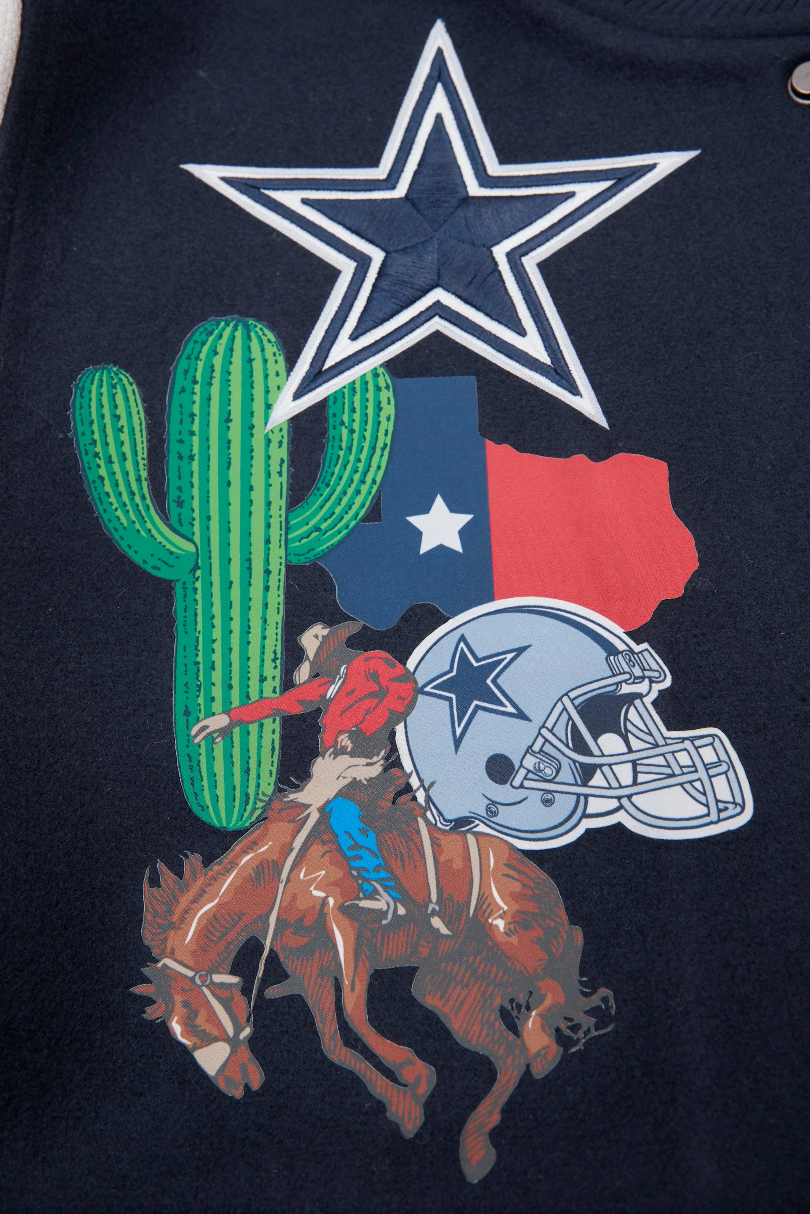 NFL DALLAS COWBOYS HOMETOWN MEN'S WOOL VARSITY JACKET (MIDNIGHT NAVY/WHITE)