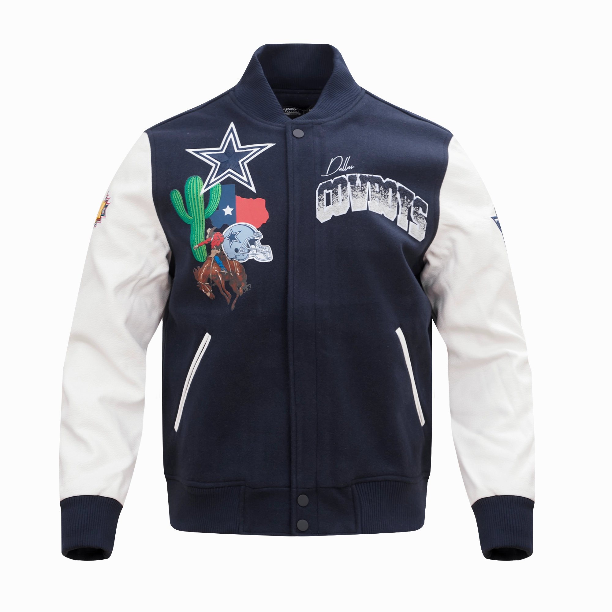NFL DALLAS COWBOYS HOMETOWN MEN'S WOOL VARSITY JACKET (MIDNIGHT NAVY/WHITE)