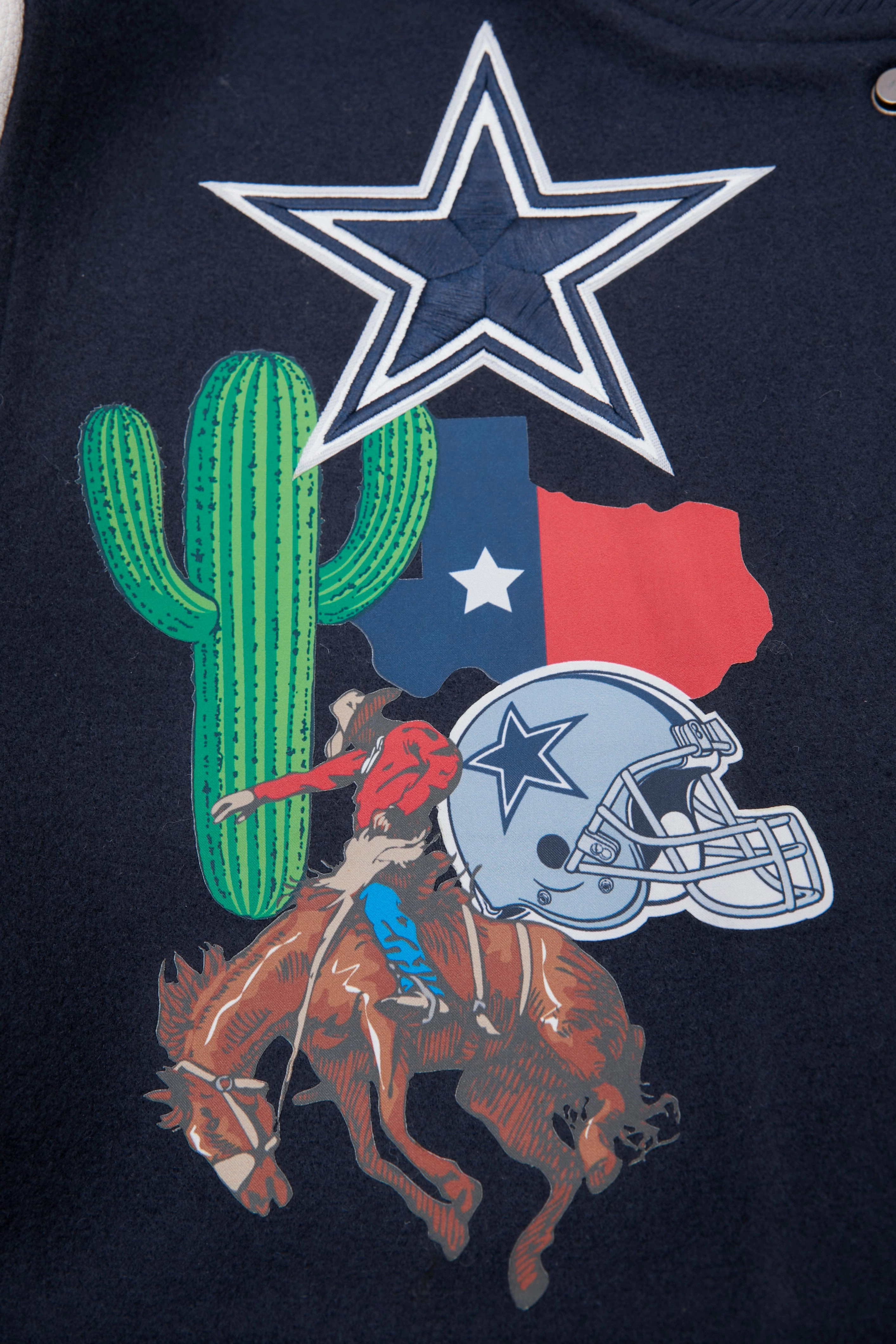 NFL DALLAS COWBOYS HOMETOWN MEN'S WOOL VARSITY JACKET (MIDNIGHT NAVY/WHITE)