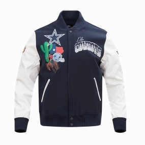 NFL DALLAS COWBOYS HOMETOWN MEN'S WOOL VARSITY JACKET (MIDNIGHT NAVY/WHITE)