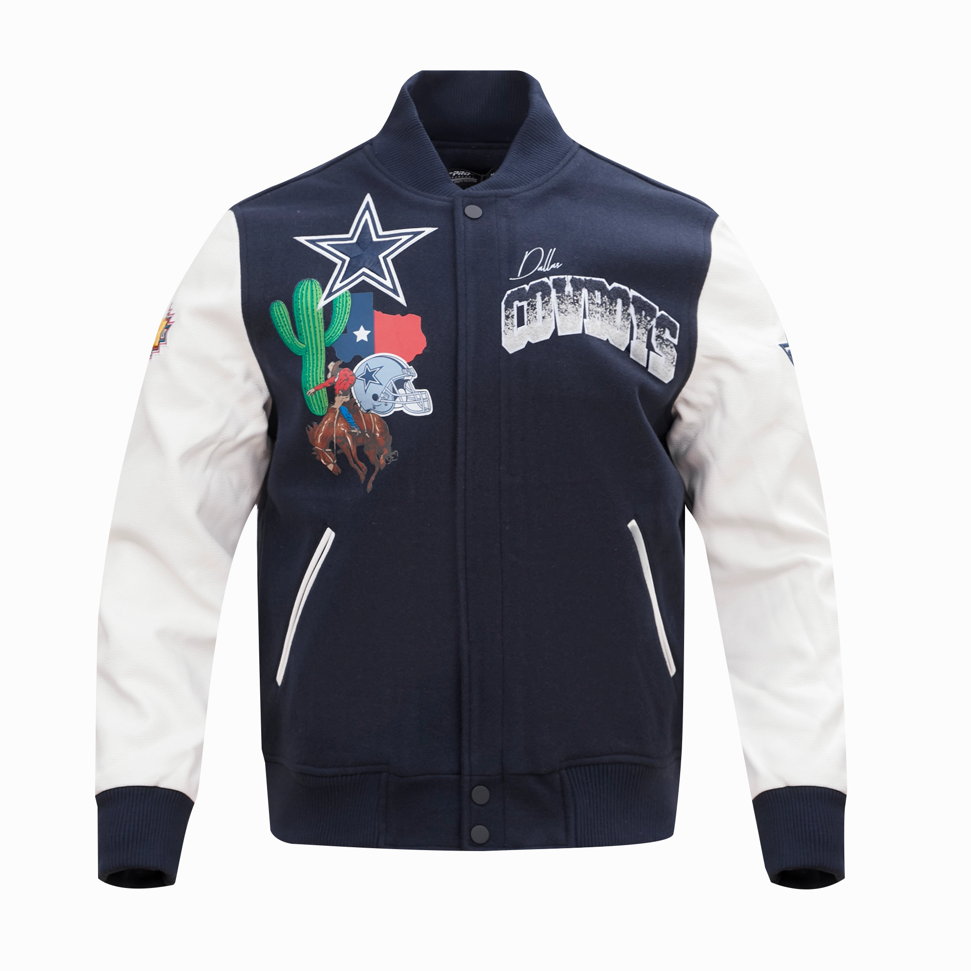 NFL DALLAS COWBOYS HOMETOWN MEN'S WOOL VARSITY JACKET (MIDNIGHT NAVY/WHITE)