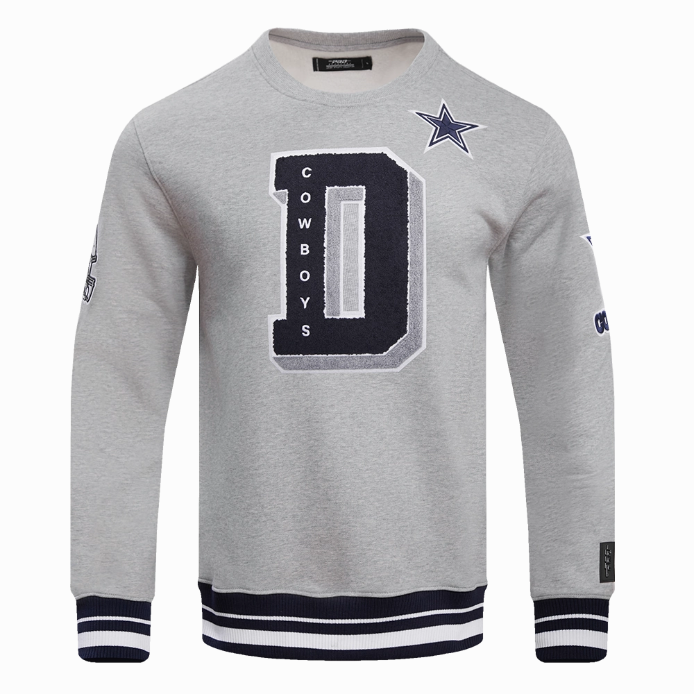 NFL DALLAS COWBOYS MASHUP MEN'S RIB CREWNECK (HEATHER GREY/MIDNIGHT NAVY)