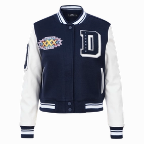 NFL DALLAS COWBOYS MASHUP WOMEN'S RIB WOOL VARSITY JACKET (MIDNIGHT NAVY/WHITE)