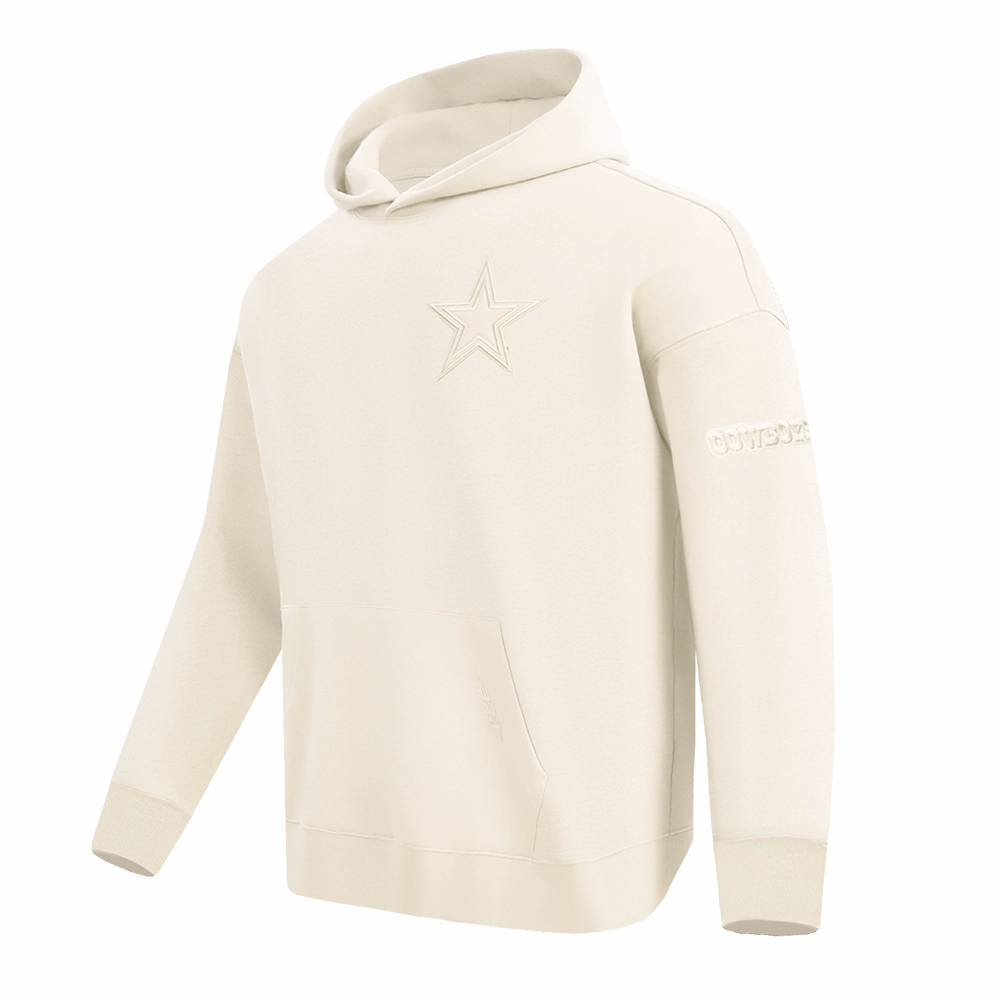 NFL DALLAS COWBOYS NEUTRAL DROP SHOULDER MEN'S PULLOVER HOODIE (EGGSHELL)