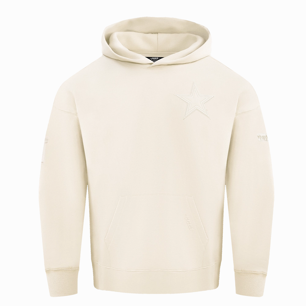 NFL DALLAS COWBOYS NEUTRAL DROP SHOULDER MEN'S PULLOVER HOODIE (EGGSHELL)