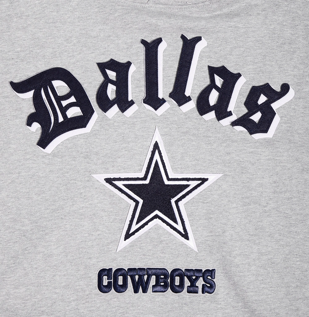 NFL DALLAS COWBOYS OLD ENGLISH MEN'S PULLOVER HOODIE (HEATHER GREY)