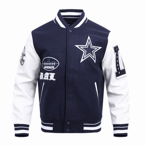 NFL DALLAS COWBOYS OLD ENGLISH MEN'S RIB WOOL VARSITY JACKET (MIDNIGHT NAVY/WHITE)
